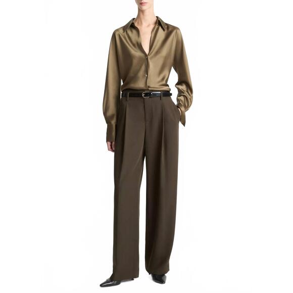 NEW VINCE high waist pleated trouser in verde